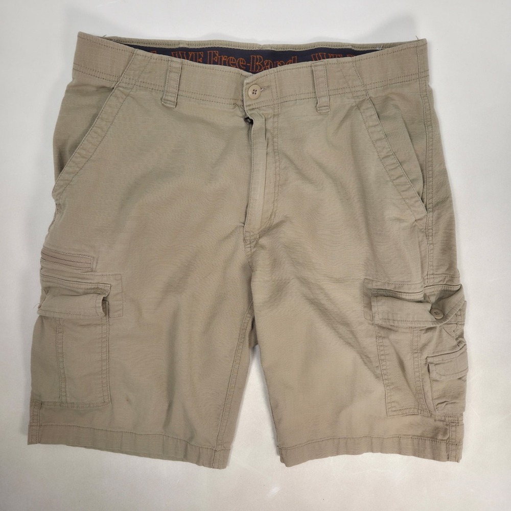 Wear First Cargo Shorts Mens 36 Tan Ripstop Stretch Free-Band Hiking 35×10